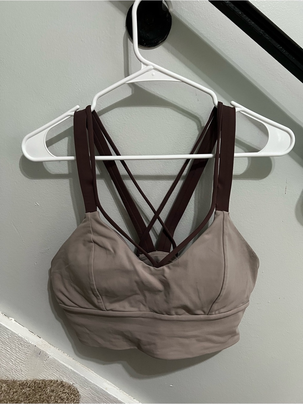 lululemon athletica Taupe Sports Bra with Dark Purple Strappy Back - Picture 1 of 3